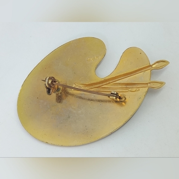 * Vintage Made In Spain Damascene Artist Palette Painting Pin Brooch - Picture 4 of 6